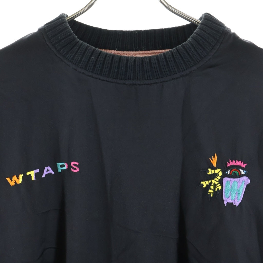 WTAPS(ダブルタップス) 18AW Embroidery Pullover Satin Jacket エンブロイダリー クルーネックプルオーバーサテンジャケット クルーネックトップス ブラック 182TQDT-JKM06