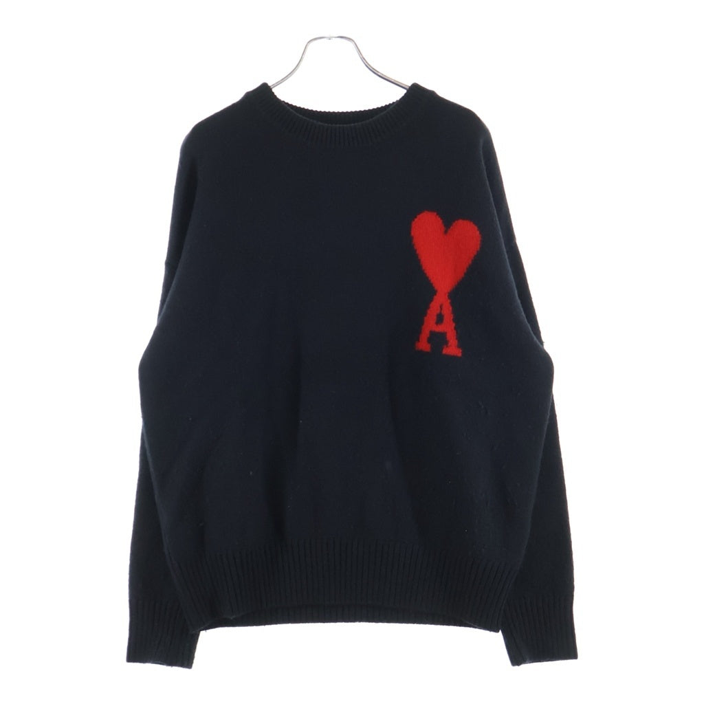 ami paris(アミパリス) ハートロゴ クルーネックセーター ブラック UKS002.018