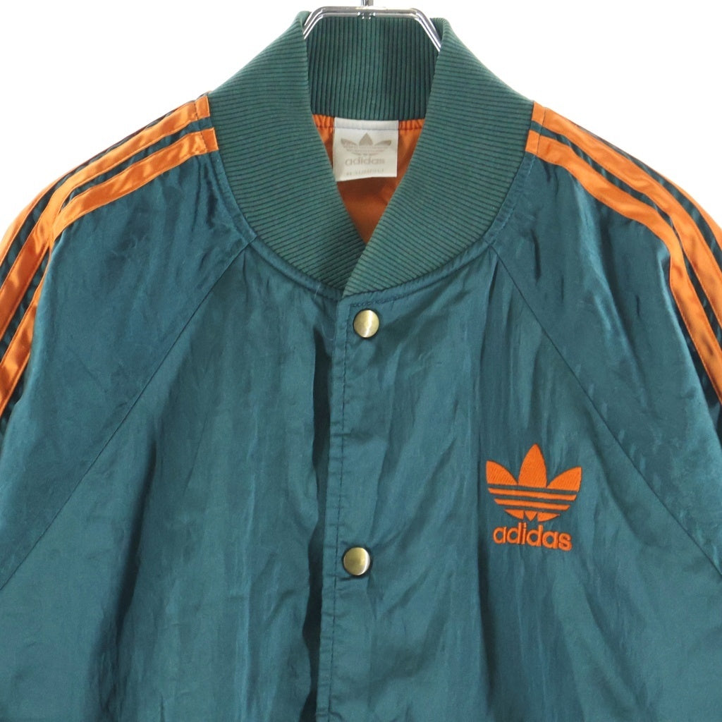 adidas(アディダス) 80s デサント製 サテン ゴールドスナップ ラグラン 3ストライプ スタジアムジャケット グリーン