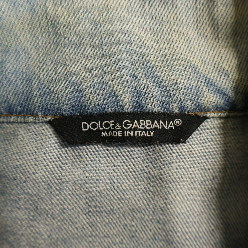 DOLCE & GABBANA(ドルチェアンドガッバーナ) LAMPOジップ ダブルジップ スタンドカラー ダメージ加工 Gジャン インディゴ G9113D