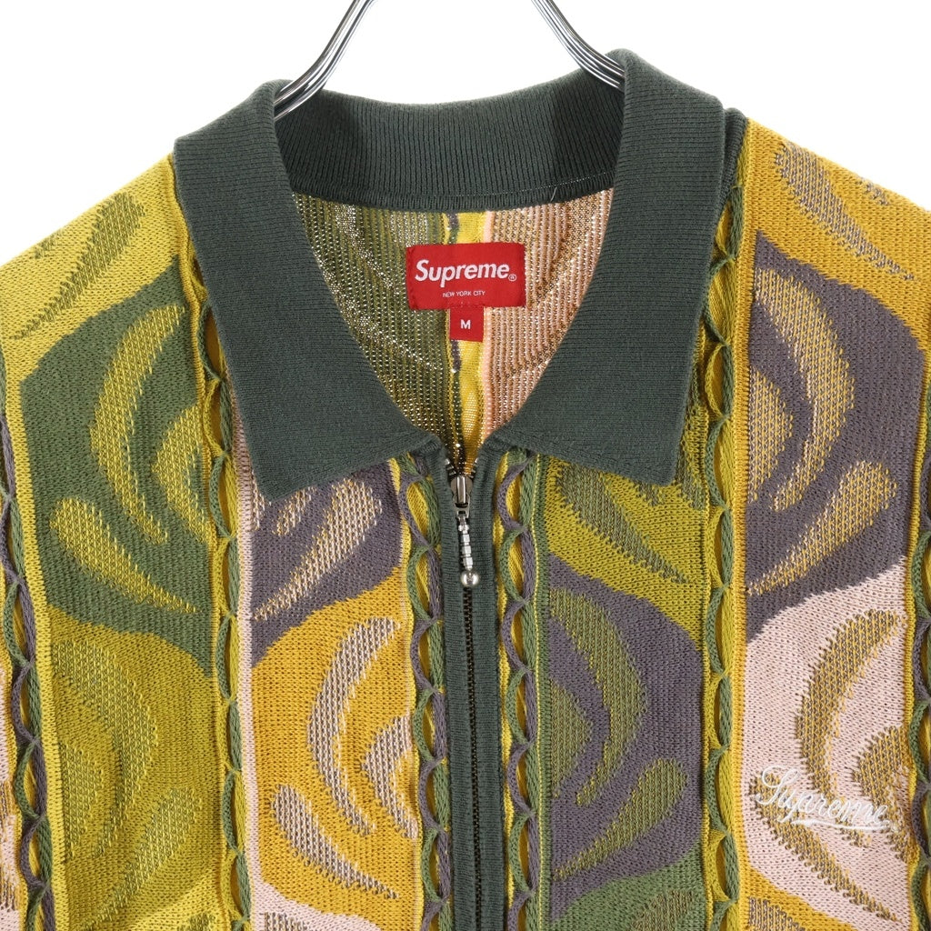 SUPREME(シュプリーム) 22SS Abstract Textured Zip Up Polo アブストラクト テクスチャー ジップアップ 半袖ポロシャツ イエロー/グリーン