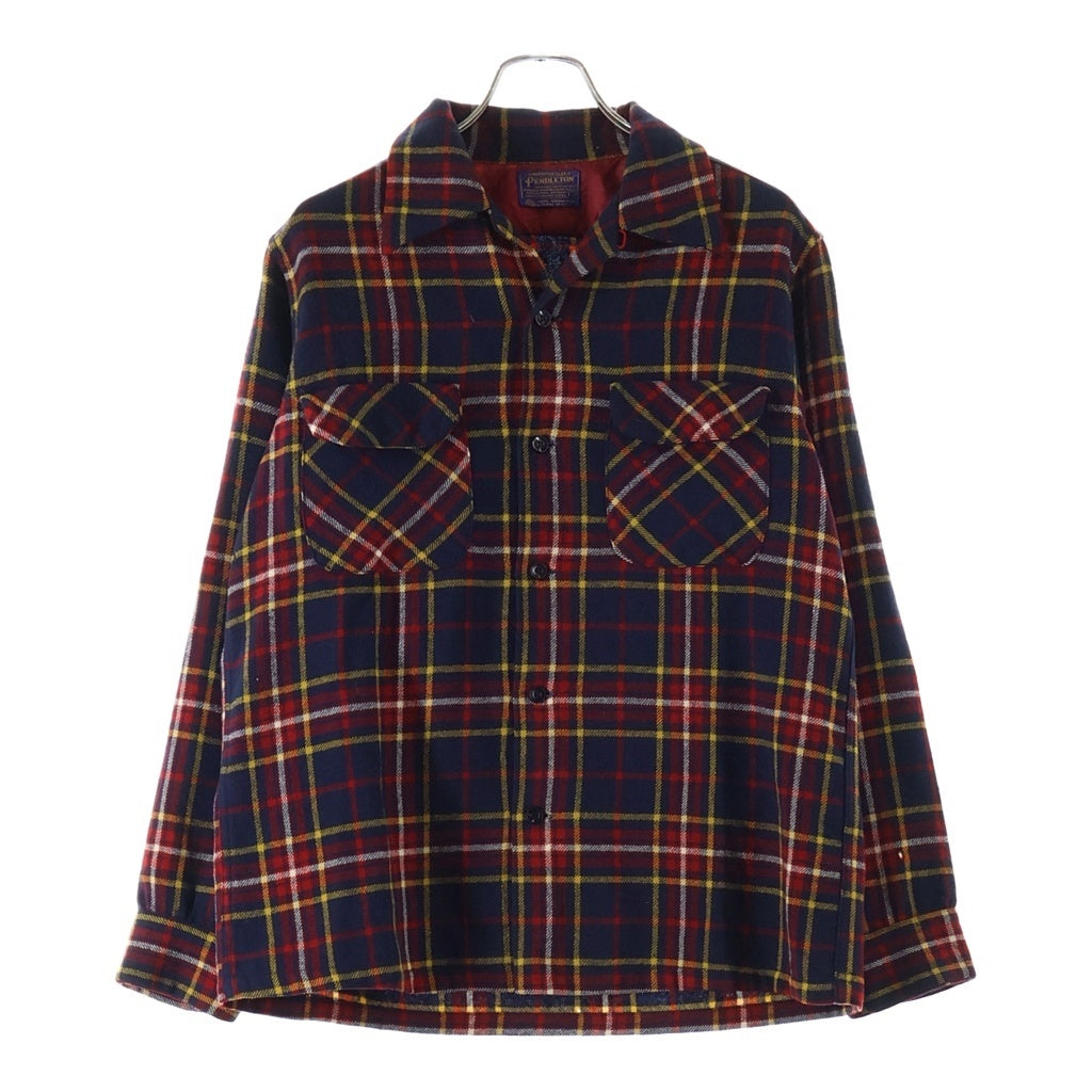 PENDLETON(ペンドルトン) VINTAGE 60s 黒ラッカー ダブルフラップ ボードシャツ 開襟 ウール 長袖シャツ チェック ネイビー