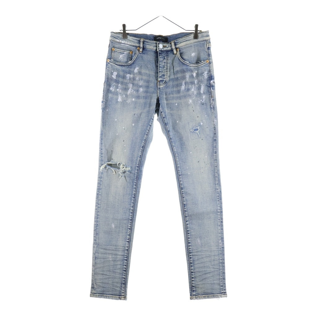 PURPLE BRAND(パープルブランド) LOW RISE SKINNY JEAN ローライズ ペイント加工 ダメージデニムパンツ アイスブルー P001