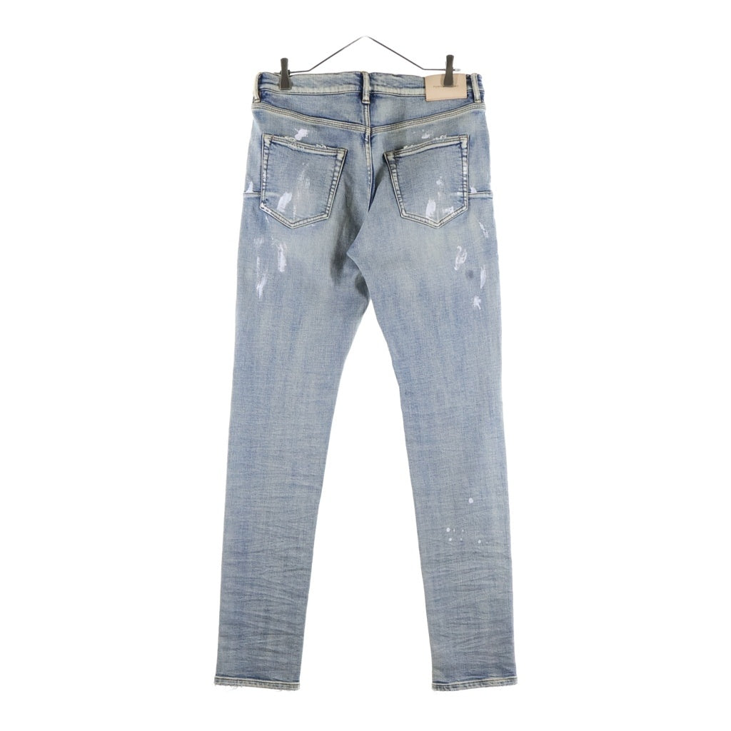 PURPLE BRAND(パープルブランド) LOW RISE SKINNY JEAN ローライズ ペイント加工 ダメージデニムパンツ アイスブルー P001