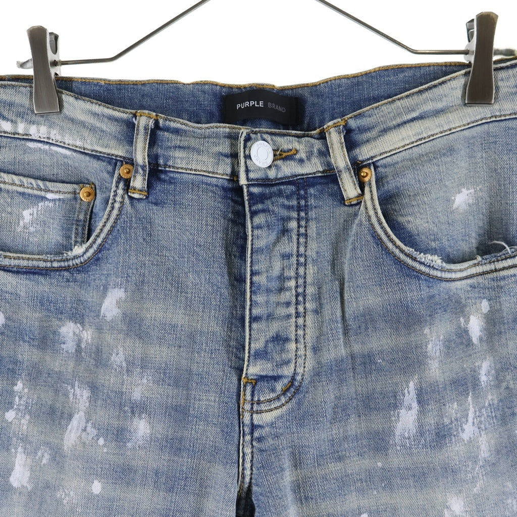 PURPLE BRAND(パープルブランド) LOW RISE SKINNY JEAN ローライズ ペイント加工 ダメージデニムパンツ アイスブルー P001