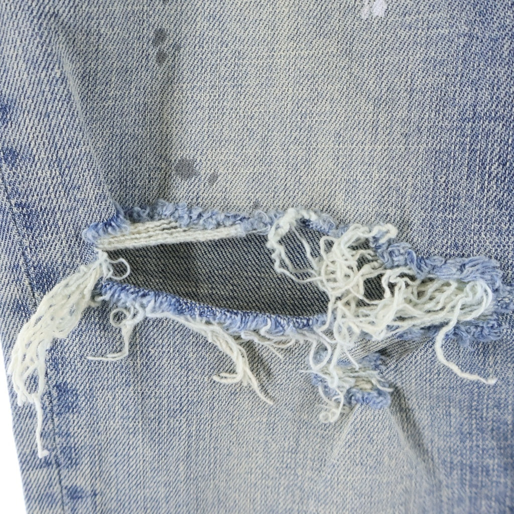 PURPLE BRAND(パープルブランド) LOW RISE SKINNY JEAN ローライズ ペイント加工 ダメージデニムパンツ アイスブルー P001