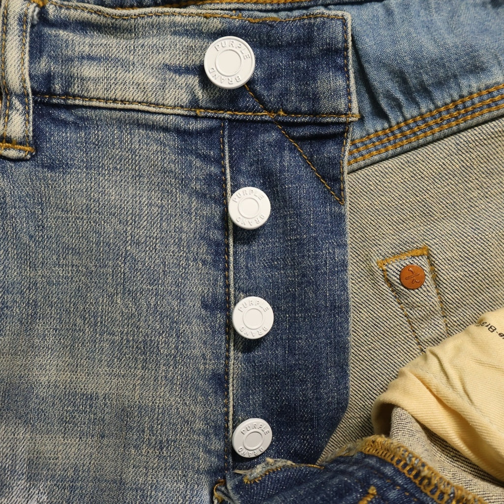 PURPLE BRAND(パープルブランド) LOW RISE SKINNY JEAN ローライズ ペイント加工 ダメージデニムパンツ アイスブルー P001