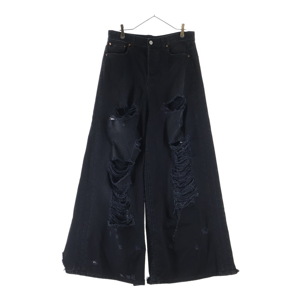 VETEMENTS(ヴェトモン) 23SS ダクラッシュ加工 デストロイ インサイドアウト バギーデニムパンツ ブラック UA65PA840B