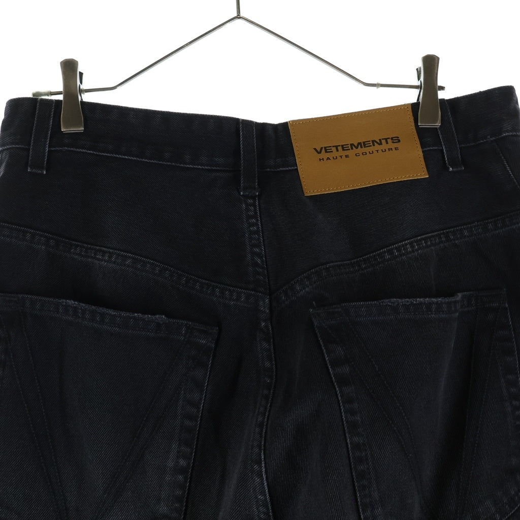 VETEMENTS(ヴェトモン) 23SS ダクラッシュ加工 デストロイ インサイドアウト バギーデニムパンツ ブラック UA65PA840B