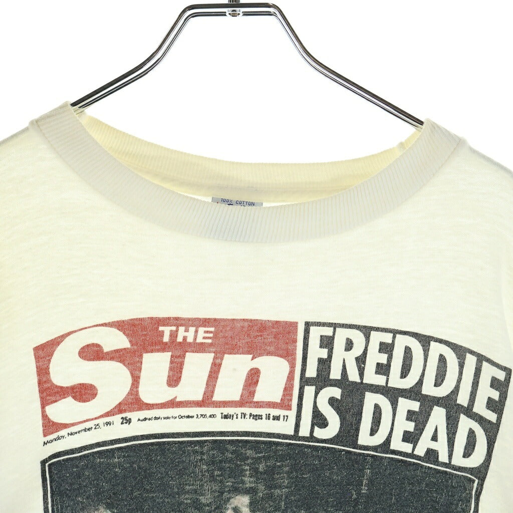 VINTAGE(ヴィンテージ) 90s THE SUN FREDDIE IS DEAD 追悼 Freddie Mercury フレディーマーキュリー クルーネックTシャツ ホワイト