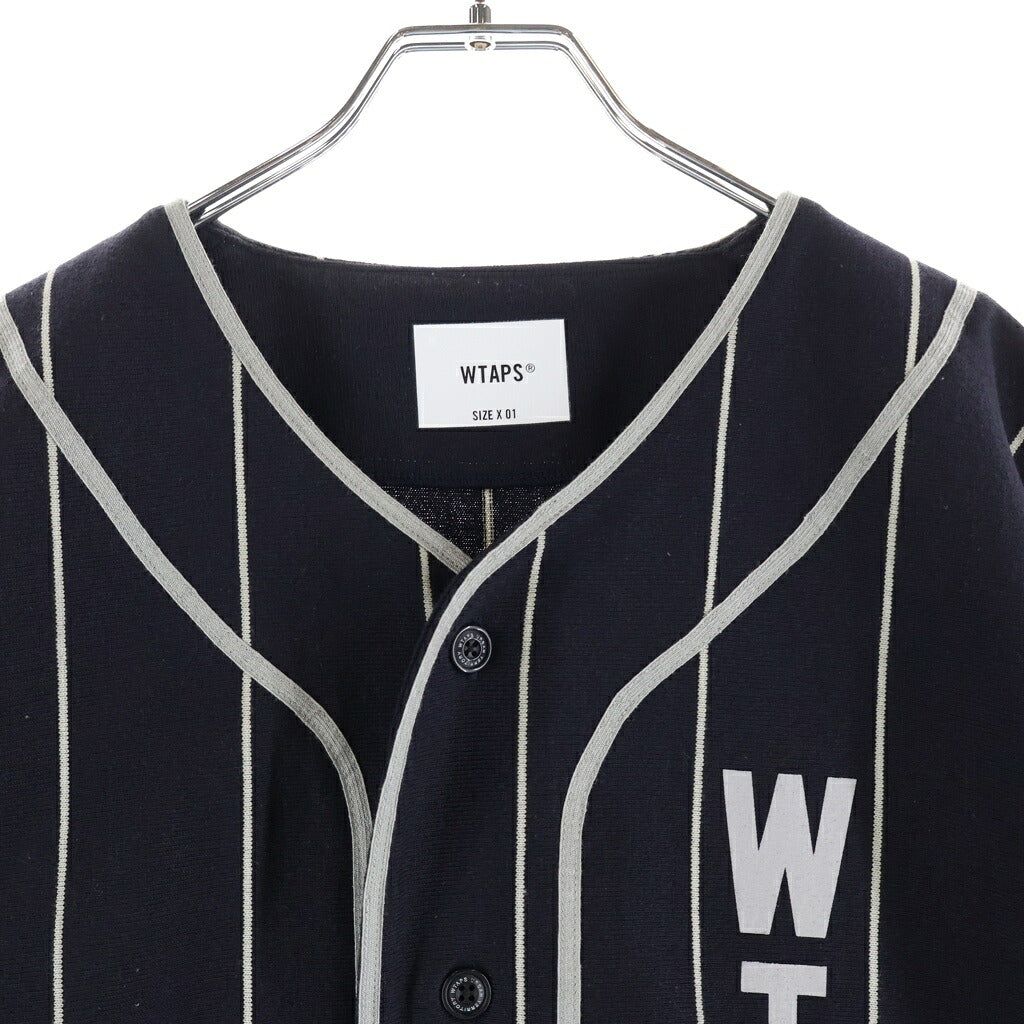 WTAPS(ダブルタップス) 25SS LEAGUE/SS/COTTON 251ATDT-CSM26 ベースボールシャツ ストライプ ネイビー