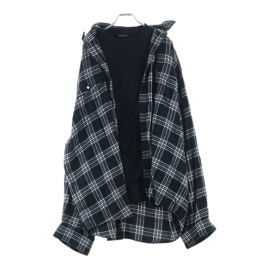 BALENCIAGA(バレンシアガ) 22SS TROMPE LCEIL SHIRTS ドッキングチェック長袖シャツ ブラック 699371 TMM03