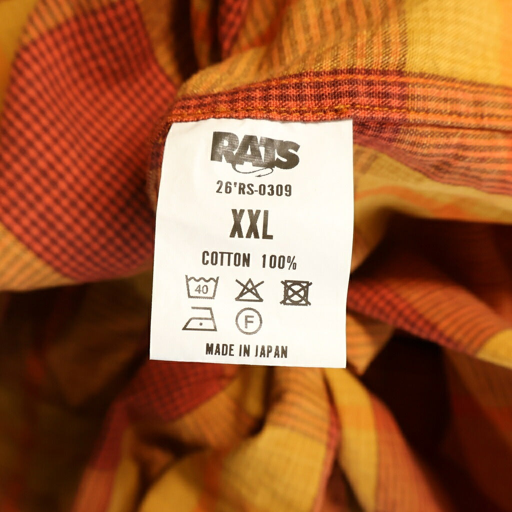 RATS(ラッツ) 26SS COTTON CHECK SHIRT コットンチェック長袖シャツ 26RS-0309 オレンジ