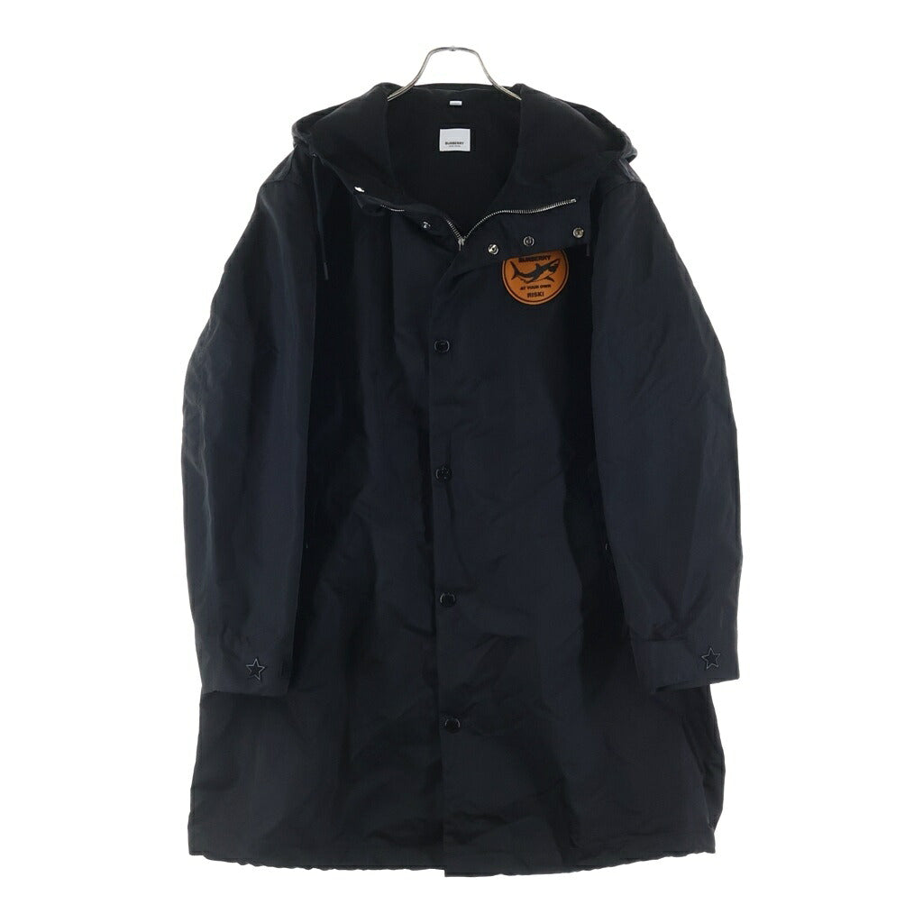 BURBERRY(バーバリー) ロゴラバーワッペン オーバーサイズ ジップアップ フーデッド ナイロンコート ブラック 8040675