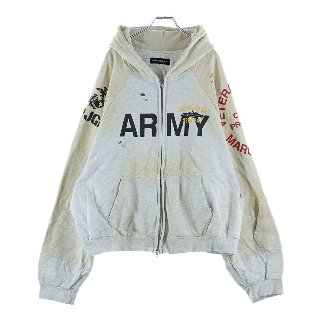 PROJECT G/R(プロジェクトジーアール) ARMY ZIP HOODIE アーミー ジップアップパーカー フーディ グレー
