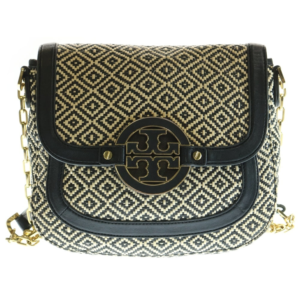 TORY BURCH(トリー バーチ) チェーンストラップ ロゴプレート ショルダーバッグ ブラック/ホワイト レディース