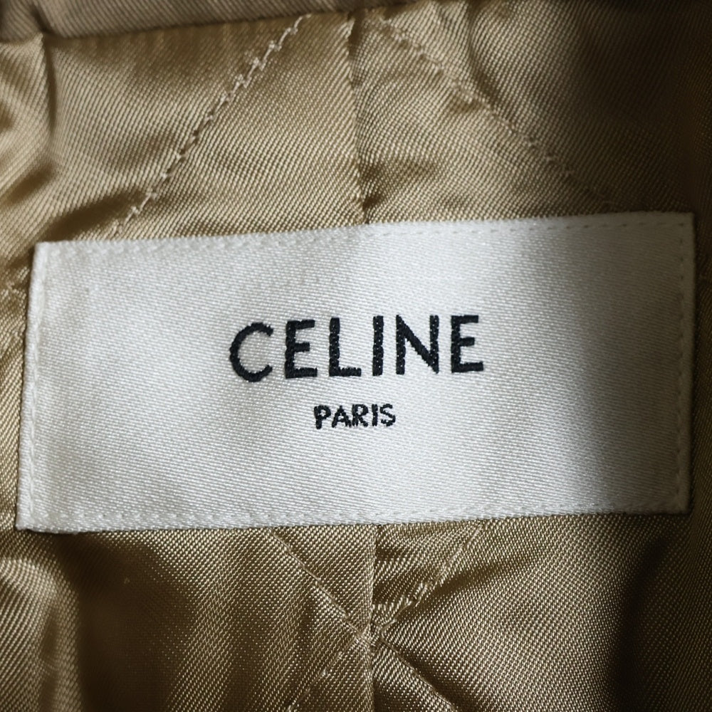 CELINE(セリーヌ) 22AW Stand Collar Technical Cotton Coat 2M967004N スタンドアップカラーマックコート ストーン装飾 ロングジャケット ベージュ