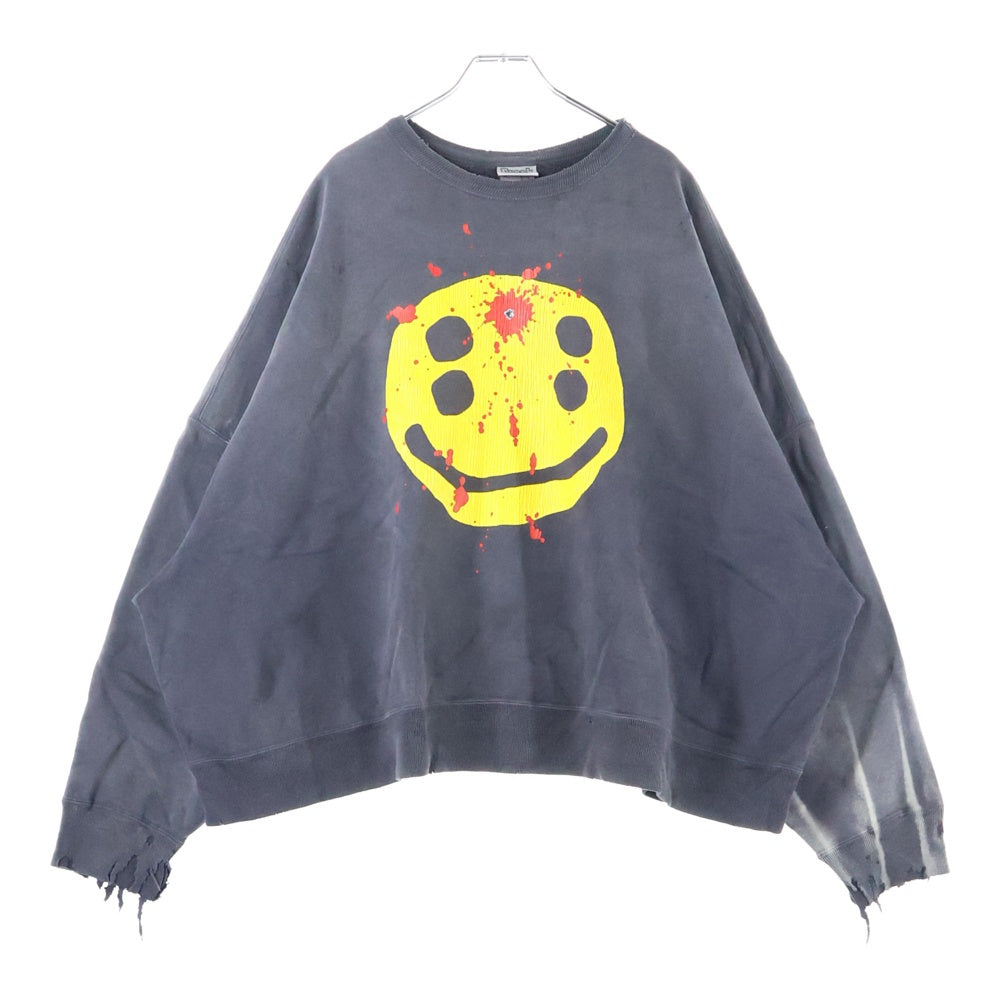 SAINT MICHAEL(セントマイケル) 24AW CP_CREW SWT/SMILE スマイルプリント クルーネック長袖トレーナー ブラック SM-YS1-0000-C06