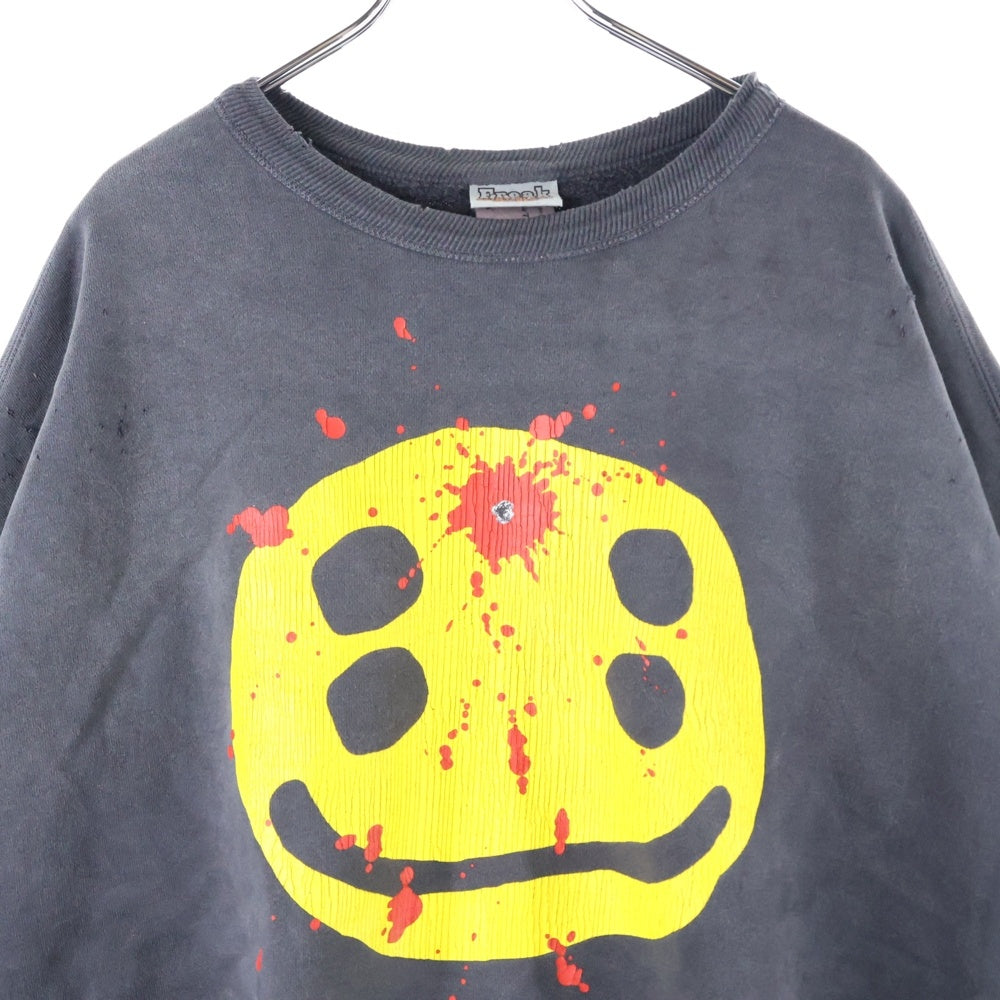 SAINT MICHAEL(セントマイケル) 24AW CP_CREW SWT/SMILE スマイルプリント クルーネック長袖トレーナー ブラック SM-YS1-0000-C06