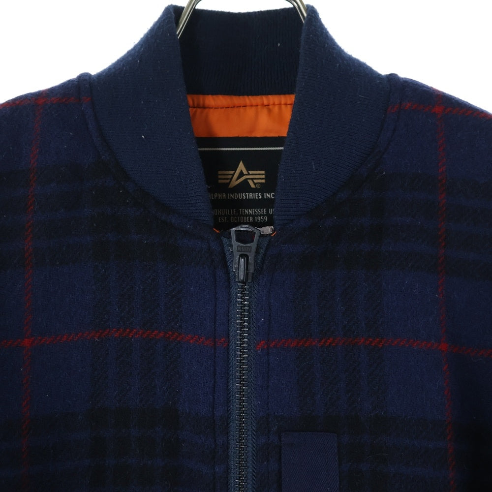 ALPHA INDUSTRIES(アルファ インダストリーズ) B-15C ウールリッチ チェック柄 ジップアップ MA-1ジャケット ネイビー 3A382