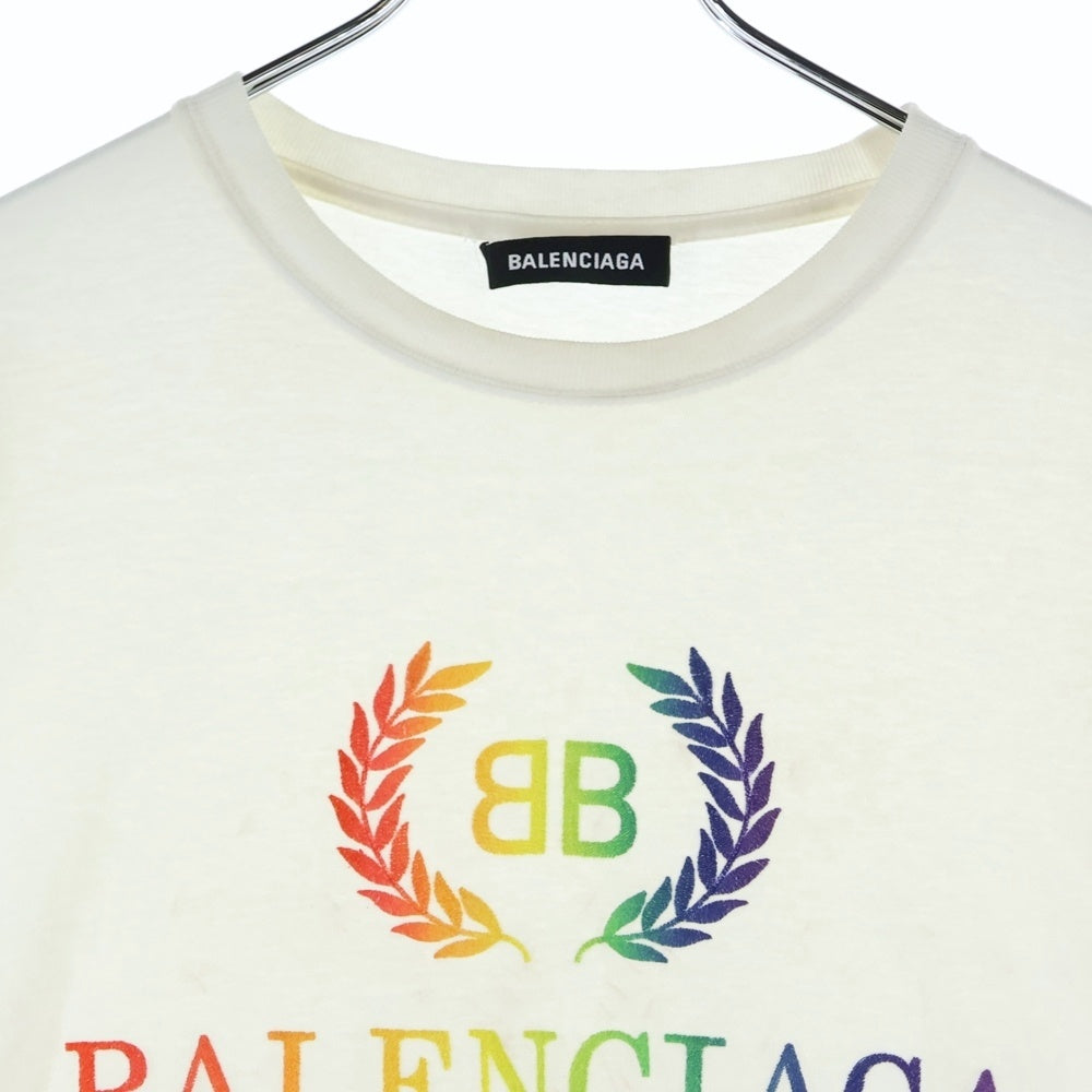 BALENCIAGA(バレンシアガ) 19SS BB LOGO TEE BBレインボーロゴ刺繍 半袖Tシャツ カットソー ホワイト 570805 TEV53