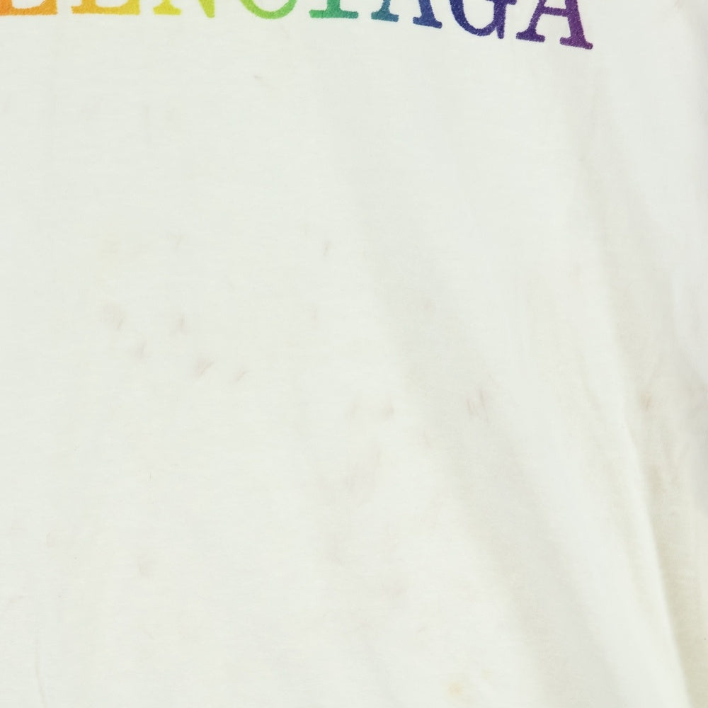 BALENCIAGA(バレンシアガ) 19SS BB LOGO TEE BBレインボーロゴ刺繍 半袖Tシャツ カットソー ホワイト 570805 TEV53