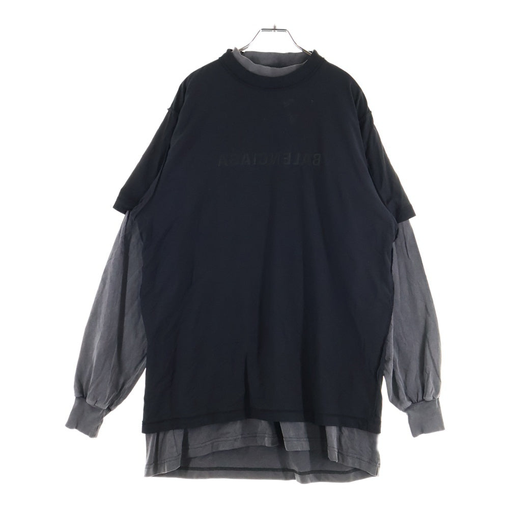 BALENCIAGA(バレンシアガ) ロゴ刺繍 オーバーサイズヴィンテージジャージーレイヤードカットソー 726088 TNVR5 ブラック/グレー
