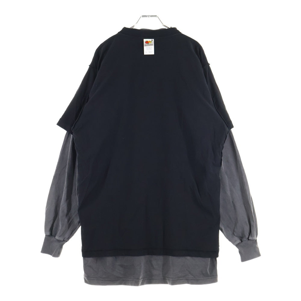 BALENCIAGA(バレンシアガ) ロゴ刺繍 オーバーサイズヴィンテージジャージーレイヤードカットソー 726088 TNVR5 ブラック/グレー