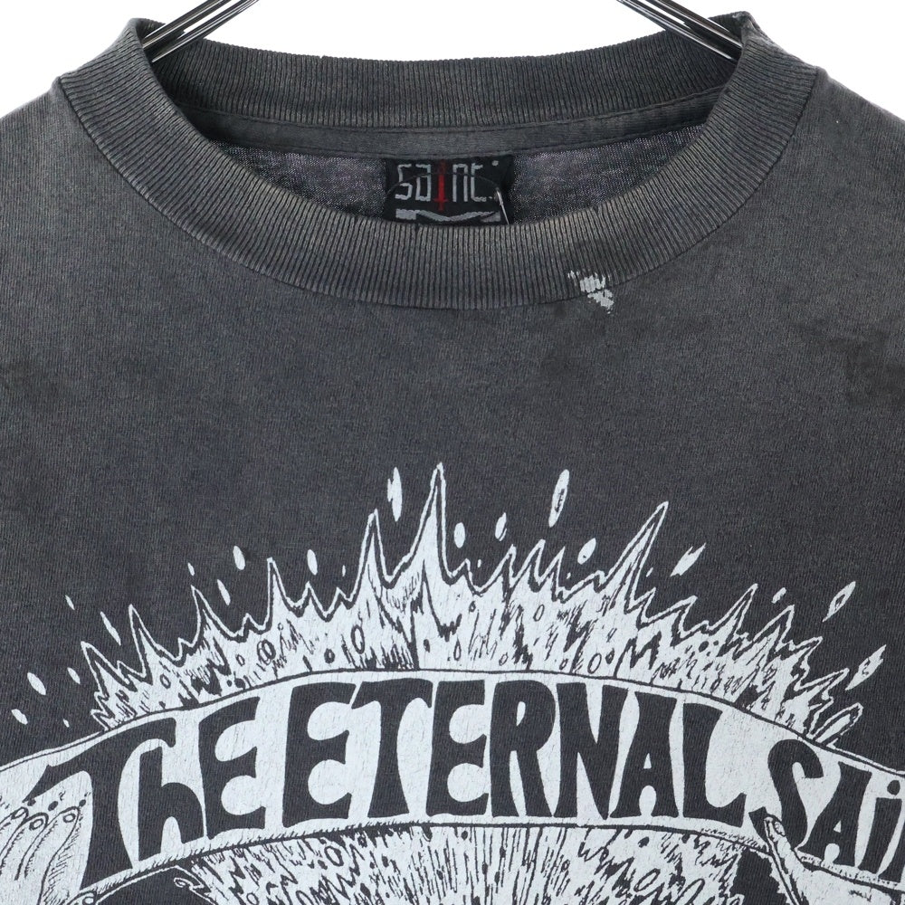 SAINT MICHAEL(セントマイケル) SS TEE/THE ETERNAL ヴィンテージ加工 クルーネック 半袖Tシャツ カットソー ブラック SM-HR1-0000-002