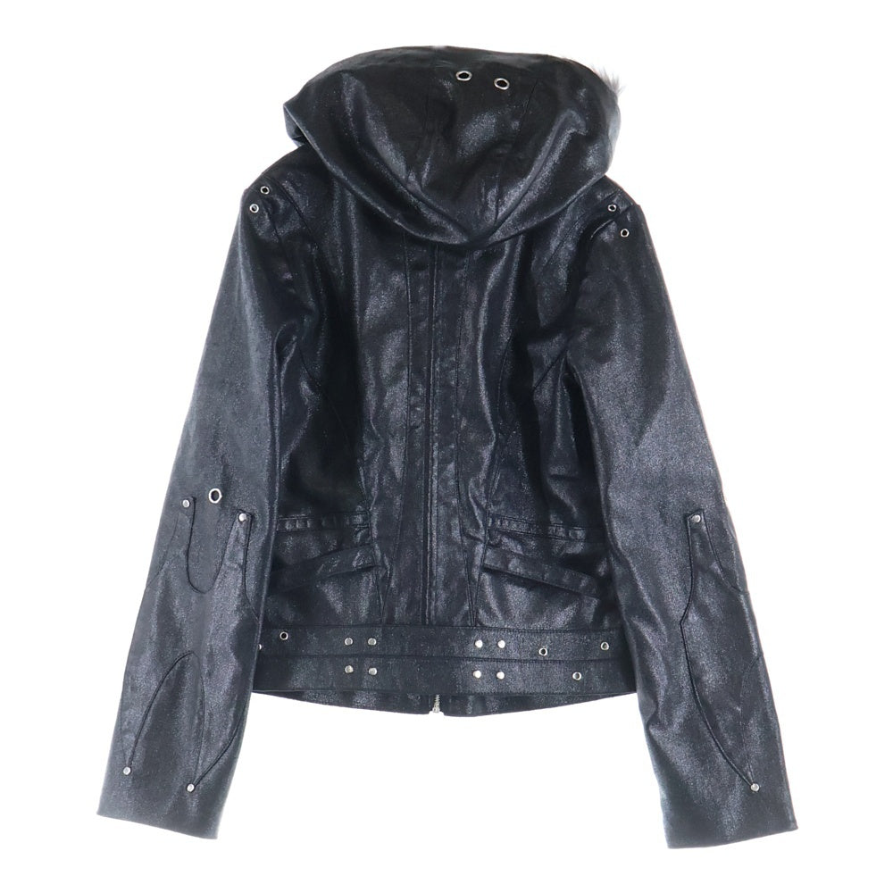 COZY WORLDWIDE(コージーワールドワイド) COZY.WRLD LEATHER JACKET ファー付き フーディージャケット ブルゾン ブラック