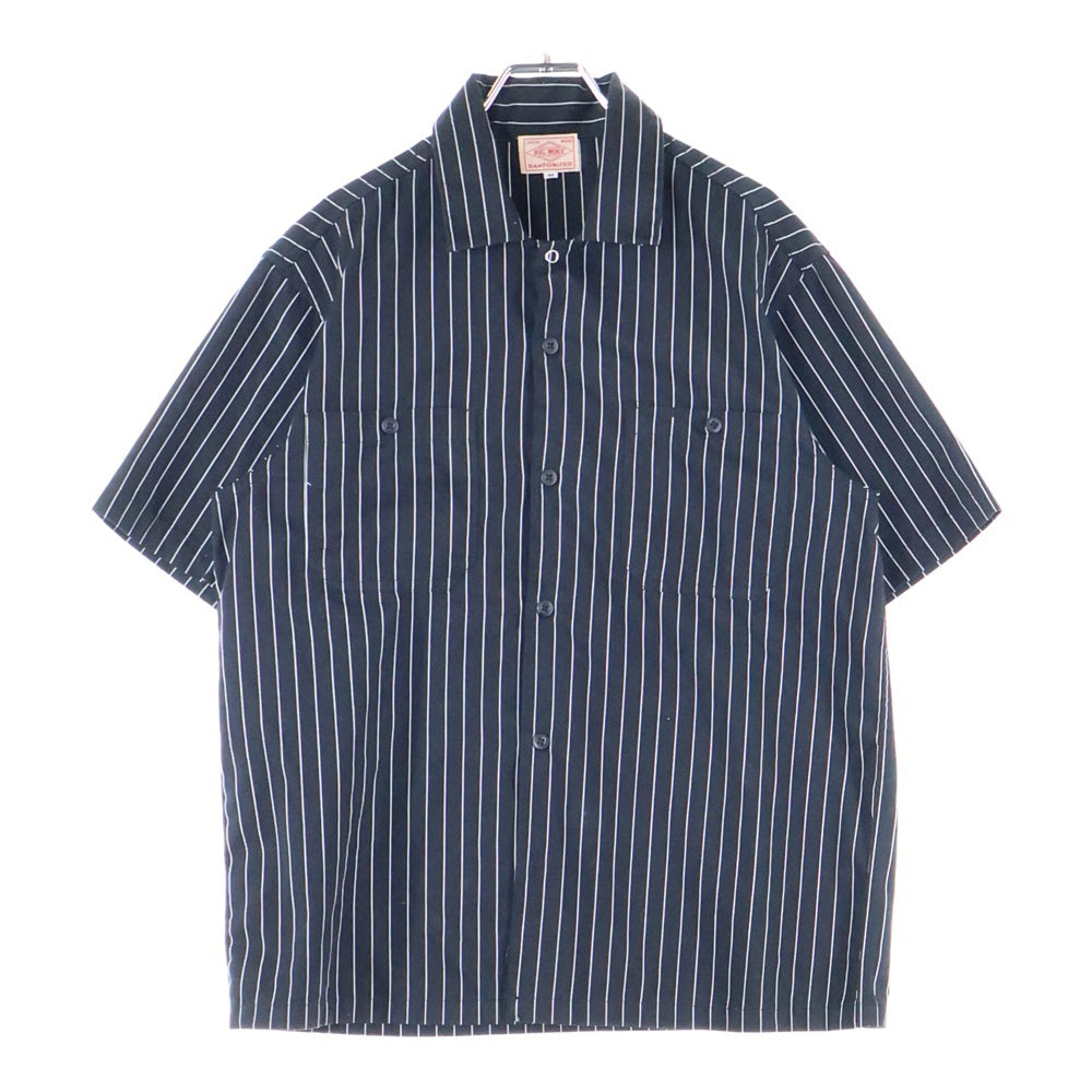 BIG MIKE(ビッグマイク) フロントポケット付 ストライプ柄半袖シャツ ブラック