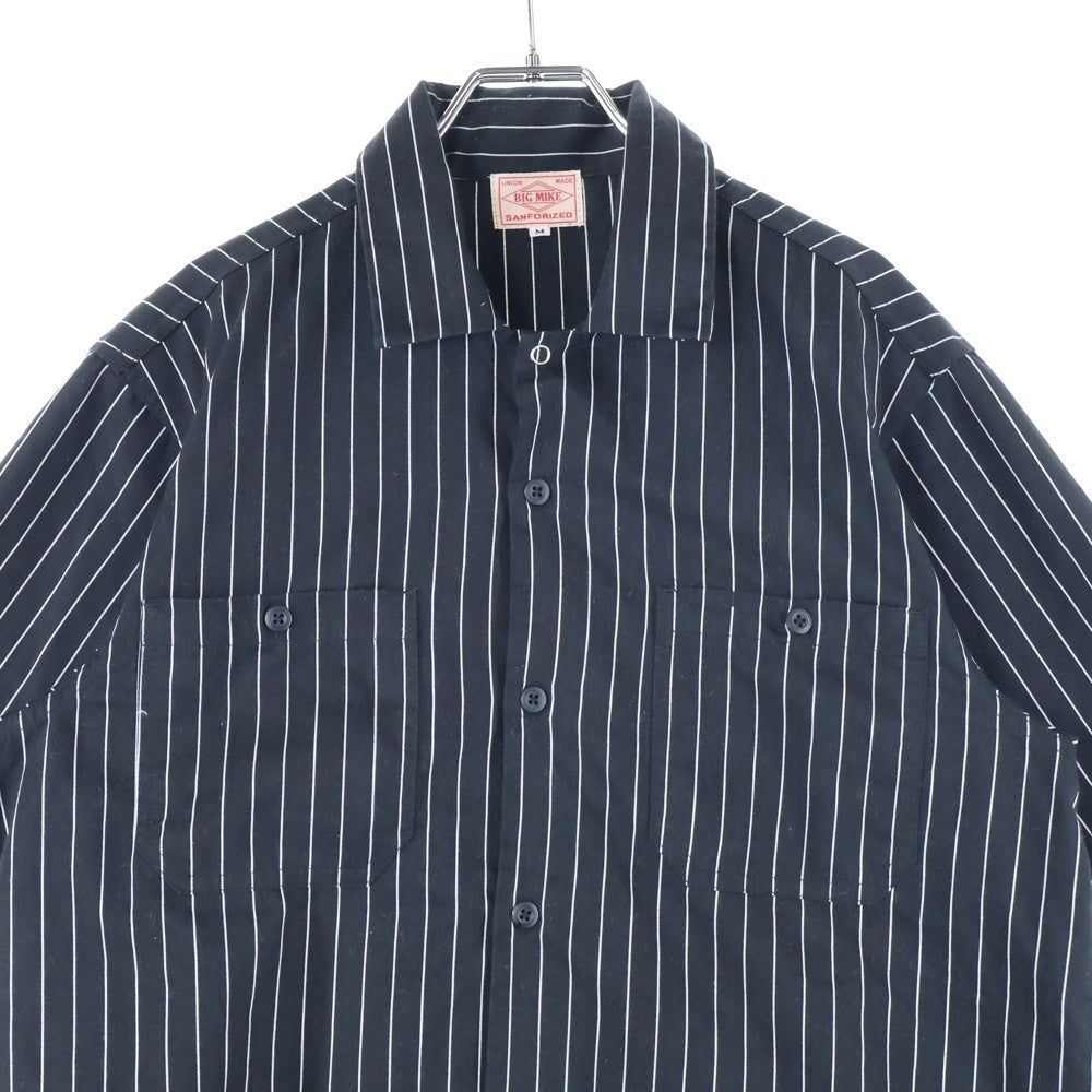 BIG MIKE(ビッグマイク) フロントポケット付 ストライプ柄半袖シャツ ブラック