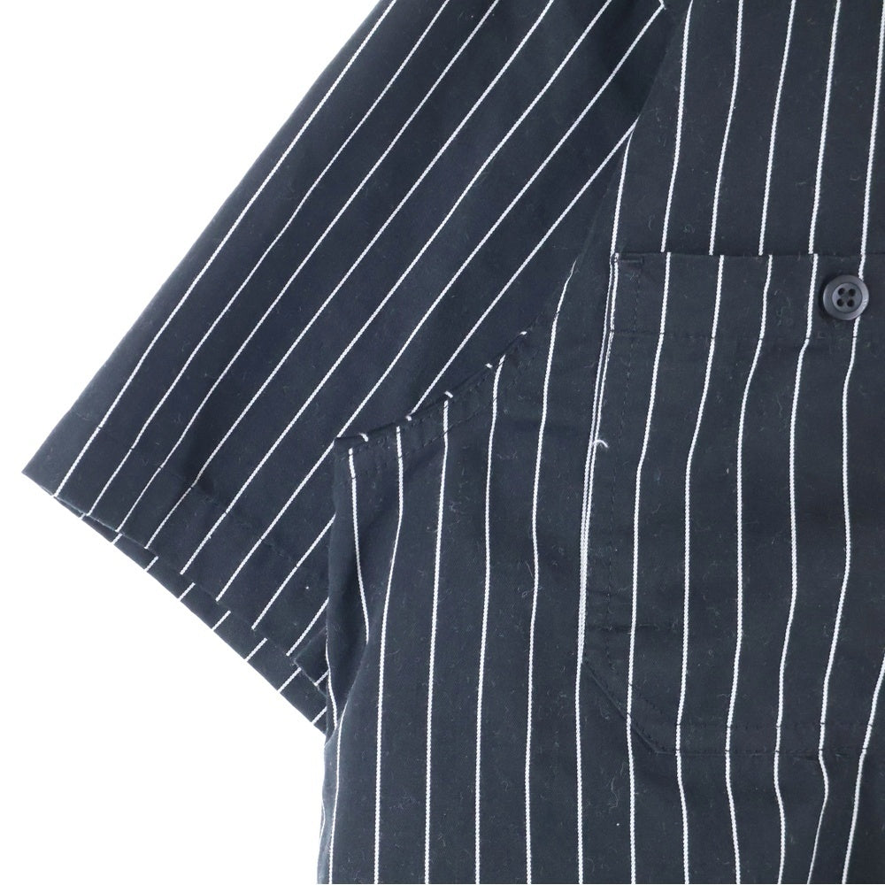 BIG MIKE(ビッグマイク) フロントポケット付 ストライプ柄半袖シャツ ブラック