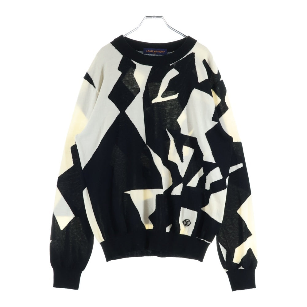 LOUIS VUITTON(ルイヴィトン) 23SS LVアブストラクトハウンドトゥース クルーネックニットセーター RM231M T26 HON34W ブラック/ホワイト