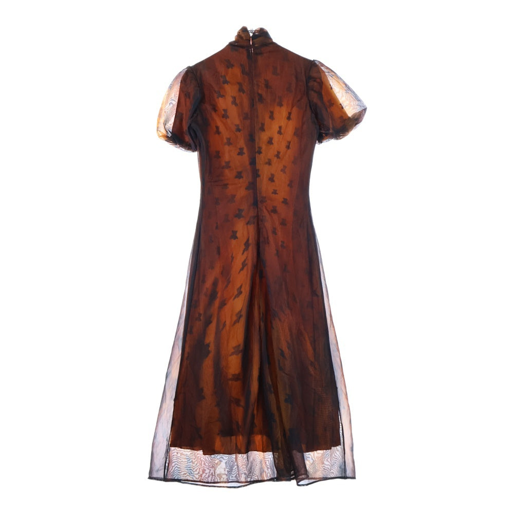 Acne Studios(アクネ ストゥディオズ) Brown Printed Nylon Bow Dress ネックリボン ナイロン 半袖ドレス ブラウン FN-WN-DRES001562 レディース