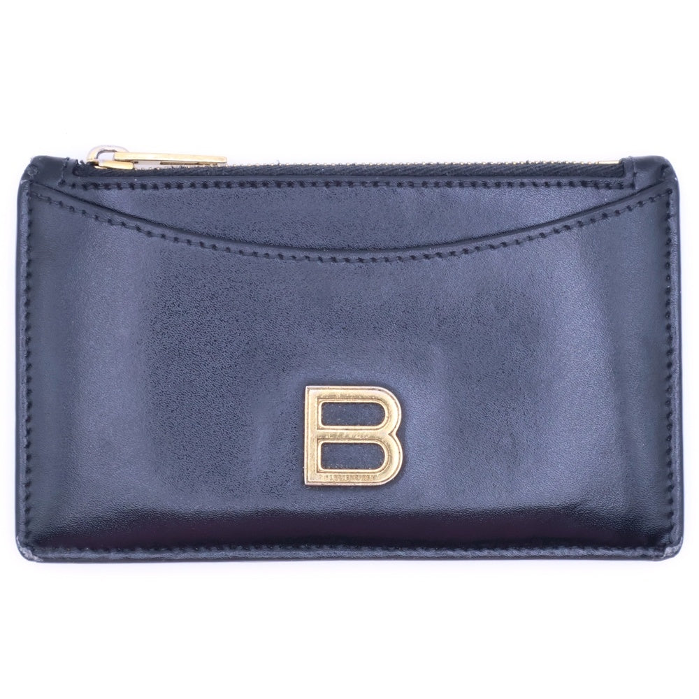 BALENCIAGA(バレンシアガ) Bロゴプレート レザーコインケース ブラック/ゴールド 637371