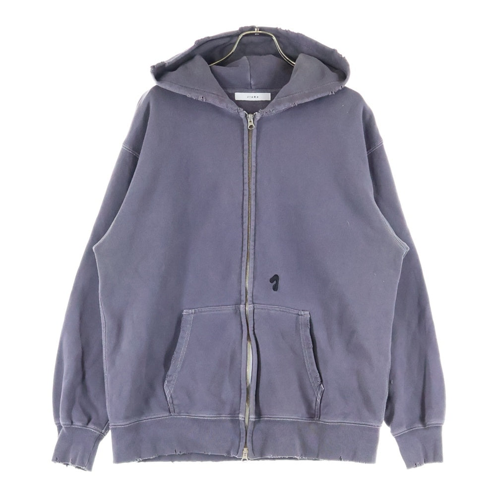 Jieda(ジエダ) PIGMENT J LOGO ZIP UP HOODIE Jie-24W-CT09 ピグメント ダメージ加工 ジップアップフーディ ブラック