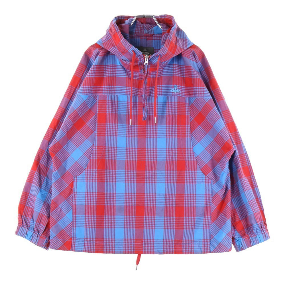 Vivienne Westwood MAN(ヴィヴィアンウエストウッドマン) フロントロゴ刺繍 チェック柄ハーフジップフーディパーカー マルチ VW-V1-84208