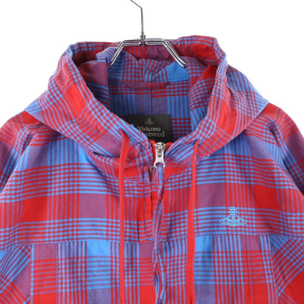 Vivienne Westwood MAN(ヴィヴィアンウエストウッドマン) フロントロゴ刺繍 チェック柄ハーフジップフーディパーカー マルチ VW-V1-84208