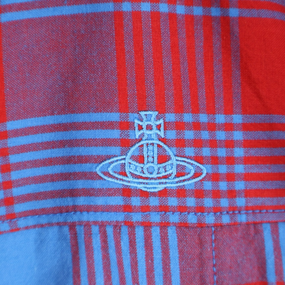 Vivienne Westwood MAN(ヴィヴィアンウエストウッドマン) フロントロゴ刺繍 チェック柄ハーフジップフーディパーカー マルチ VW-V1-84208