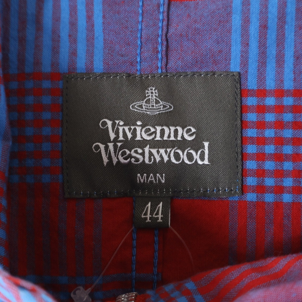 Vivienne Westwood MAN(ヴィヴィアンウエストウッドマン) フロントロゴ刺繍 チェック柄ハーフジップフーディパーカー マルチ VW-V1-84208
