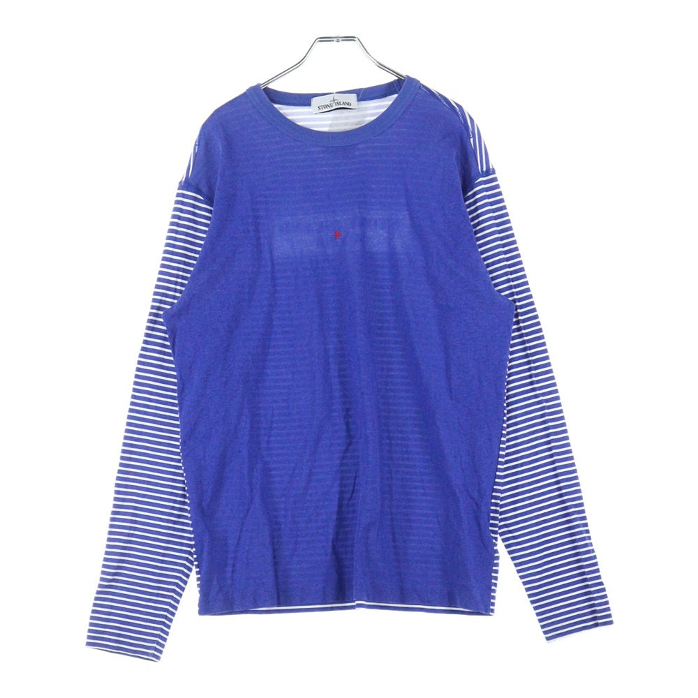 STONE ISLAND(ストーンアイランド) MARINA プリント ボーダー柄 長袖Tシャツ ロングスリーブカットソー 7015244X4 ブルー/ホワイト