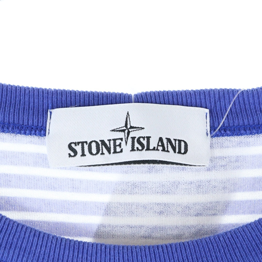STONE ISLAND(ストーンアイランド) MARINA プリント ボーダー柄 長袖Tシャツ ロングスリーブカットソー 7015244X4 ブルー/ホワイト