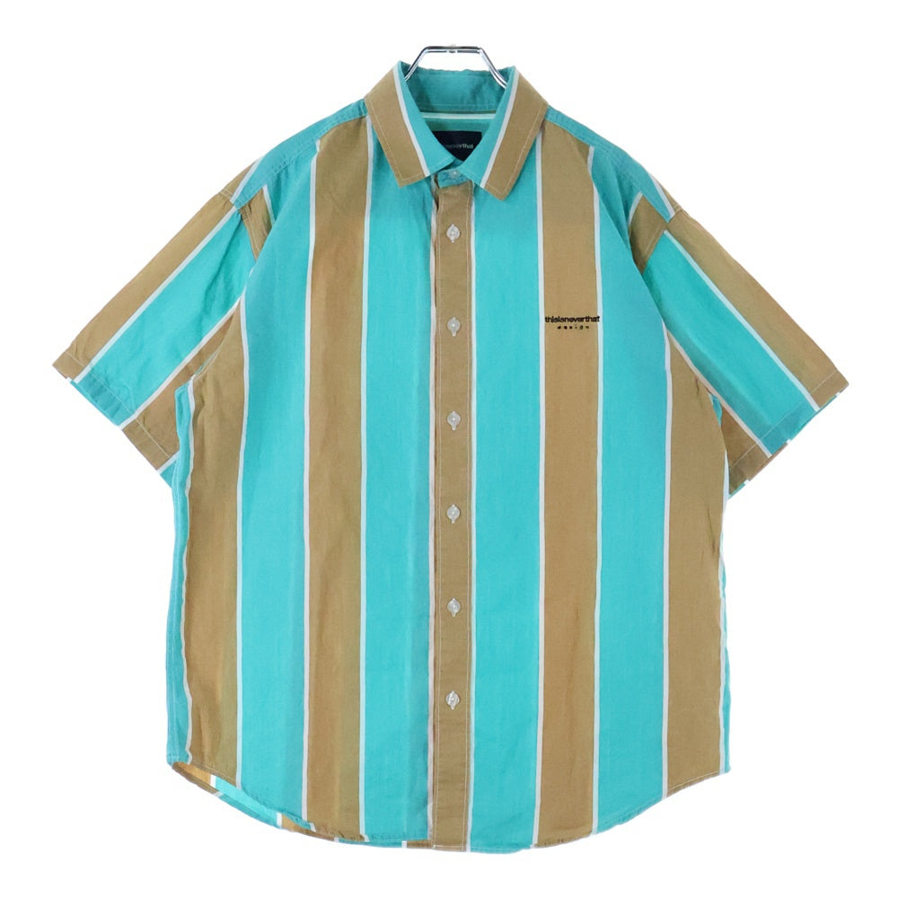 THISISNEVERTHAT(ディスイズネバーザット) ロゴ刺繍 ストライプ柄 半袖シャツ ショートスリーブ ライトブルー/ベージュ