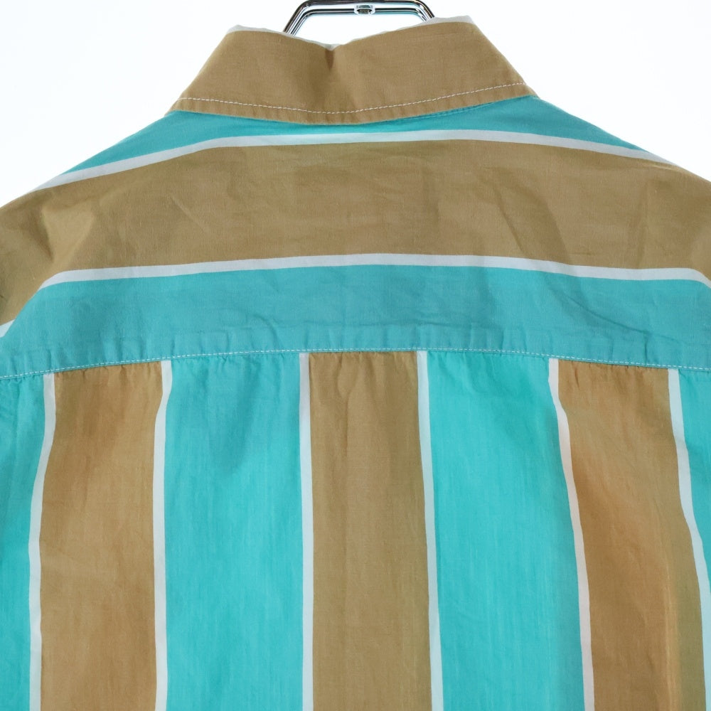 THISISNEVERTHAT(ディスイズネバーザット) ロゴ刺繍 ストライプ柄 半袖シャツ ショートスリーブ ライトブルー/ベージュ