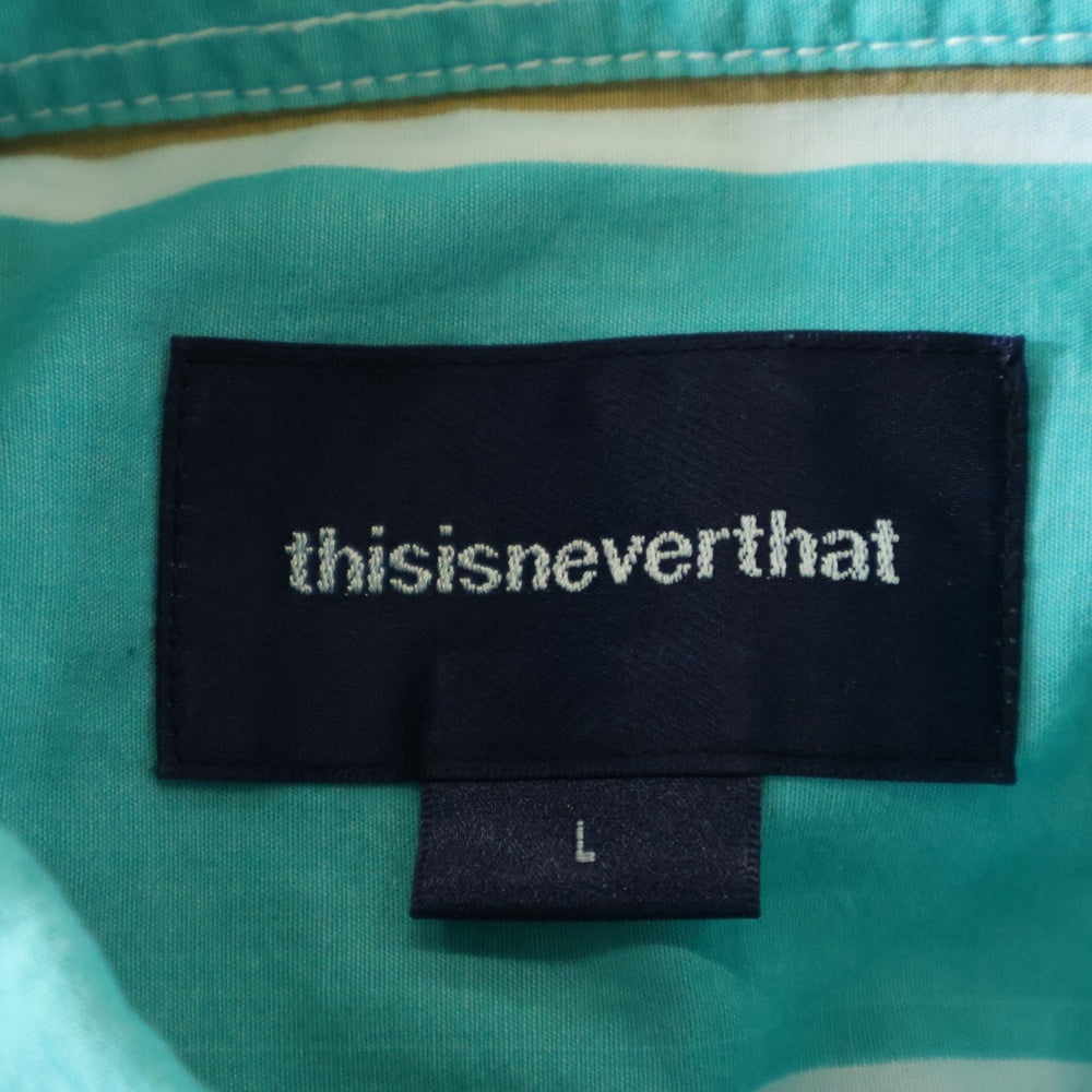 THISISNEVERTHAT(ディスイズネバーザット) ロゴ刺繍 ストライプ柄 半袖シャツ ショートスリーブ ライトブルー/ベージュ