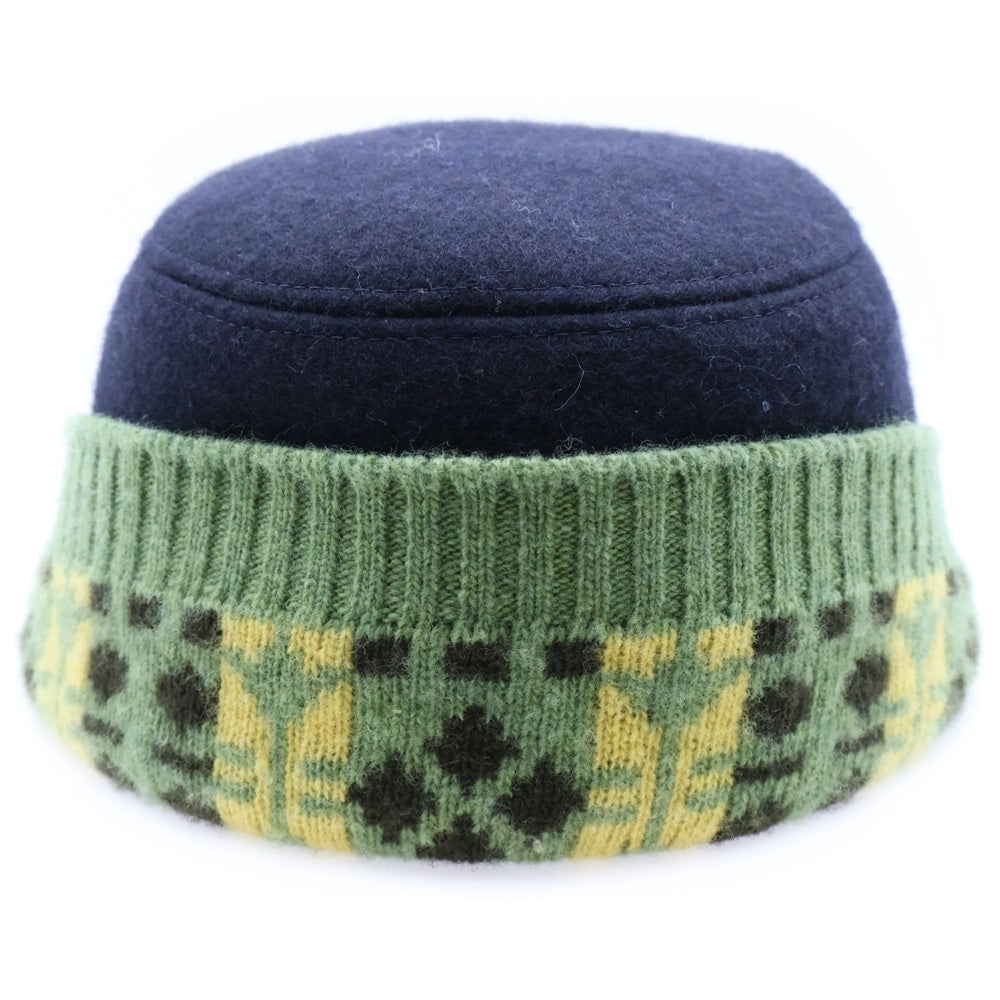 COMME des GARCONS SHIRT(コムデギャルソンシャツ) ニット切替 ウール メルトン ワークキャップ 帽子 ネイビー/グリーン W19648