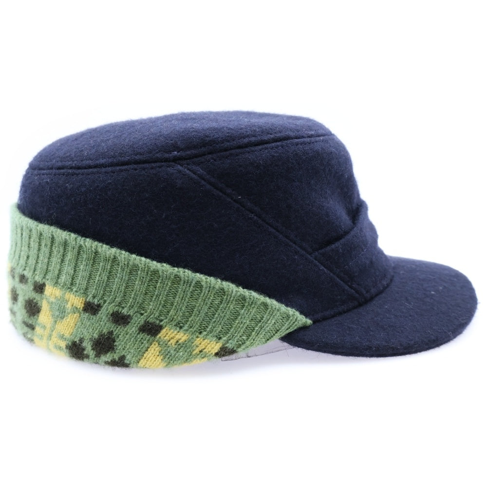 COMME des GARCONS SHIRT(コムデギャルソンシャツ) ニット切替 ウール メルトン ワークキャップ 帽子 ネイビー/グリーン W19648