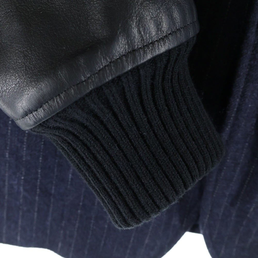 COMME des GARCONS HOMME(コムデギャルソンオム) 16AW ARM LEATHER PIN STRIPE 3B TAILORED アームレザー切替 ピンストライプ ウール テーラードジャケット ネイビー/ブラック HR-J043