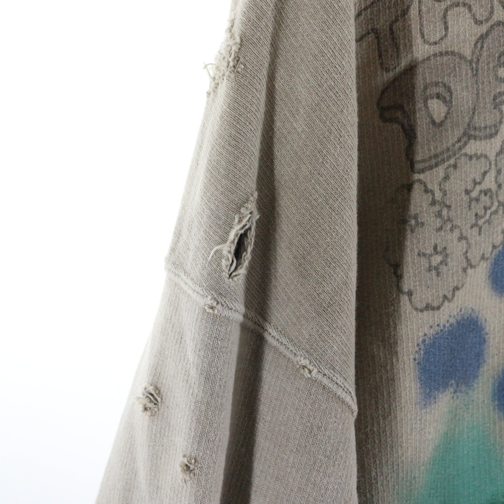 MAISON MIHARAYASUHIRO(メゾンミハラヤスヒロ) VINTAGE-LIKE HOODIE ヴィンテージ加工 アートプリント フーディー プルオーバーパーカー グレー A11HD591